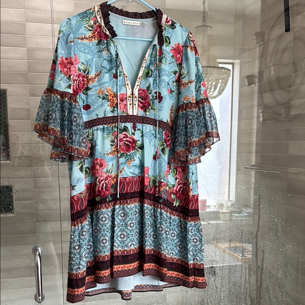 Alice + Olivia Floral Boho Dress - Blue and Red